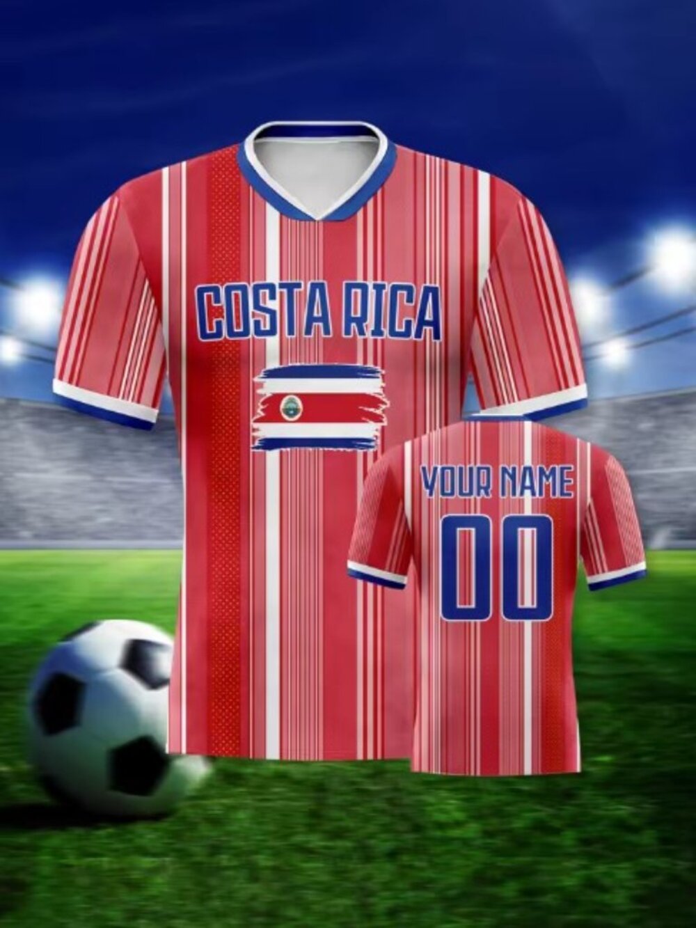 Costa Rica Flag Soccer Jersey - Athletic Fit Striped Shirt
